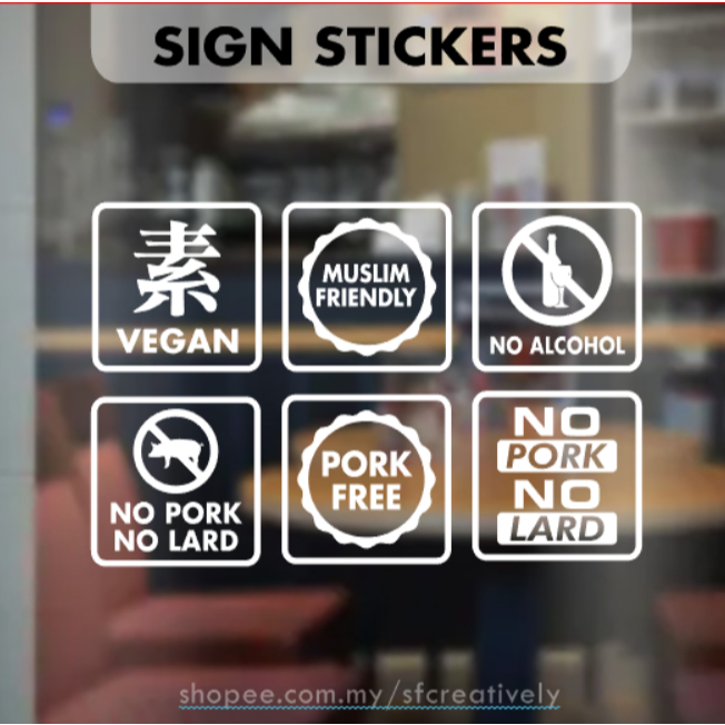 Sign Stickers VEGAN | MUSLIM FRIENDLY | NO PORK NO LAND for Door Window ...