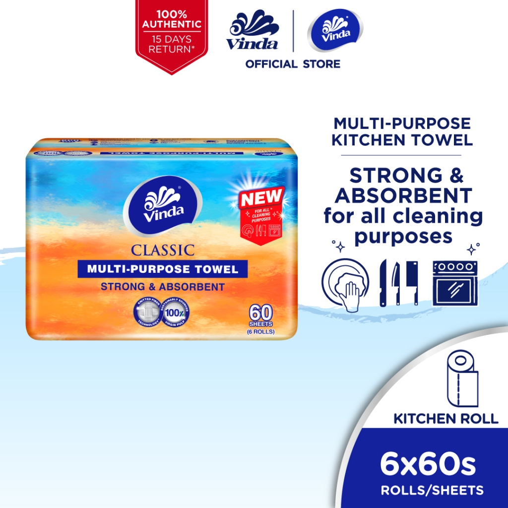 Vinda Classic Multi-Purpose Kitchen Towel Rolls (6x60s) | Shopee Malaysia