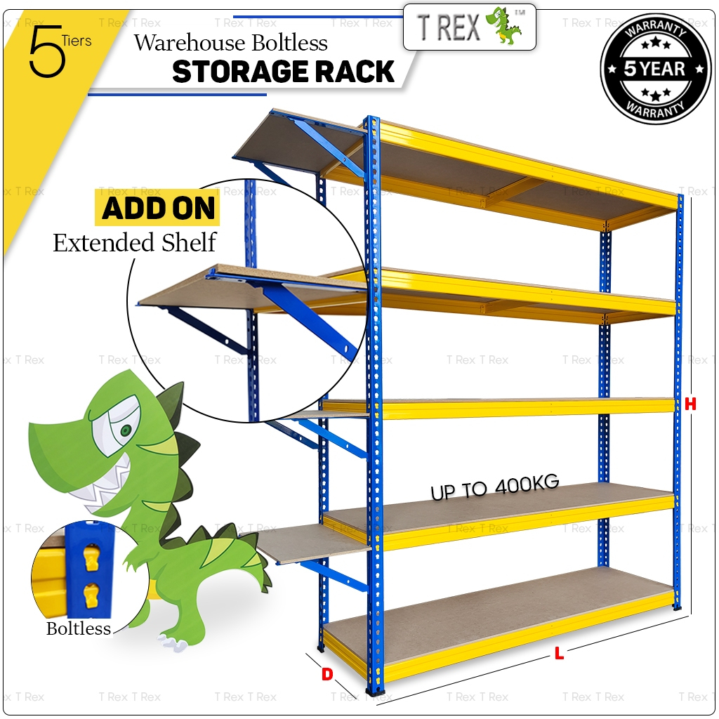 T Rex 5 Tiers Warehouse Boltless Rack / Home Store Room Storage Rack ...