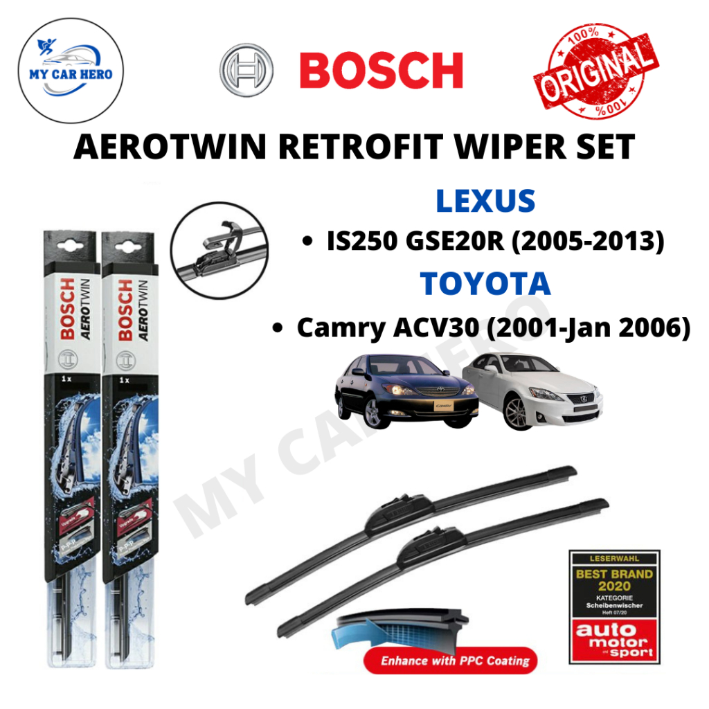 BOSCH Aerotwin Retrofit U Hook Wiper Set for Toyota Camry ACV30 (2001 ...