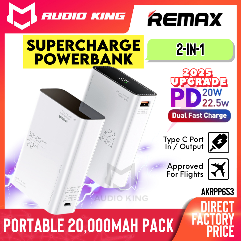 REMAX Powerbank 20000 mAh Fast VOOC Laptop Charging 65W Type C Output ...