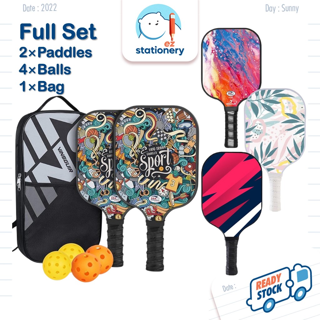 🇲🇾【Full Set】Adult & Kids Pickleball Paddles Set Fiberglass Pickleball ...