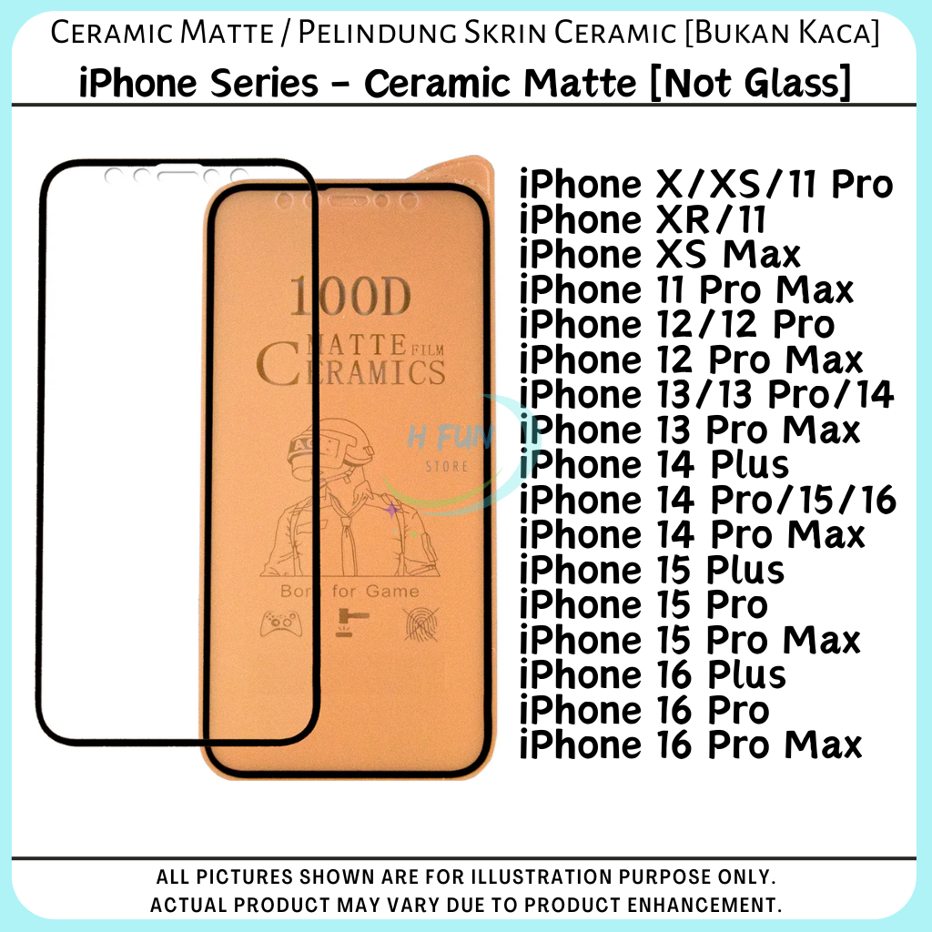 Ceramic Screen Protector iPhone X/XS/XR/11/12/13/14/15/16/Pro/Max ...
