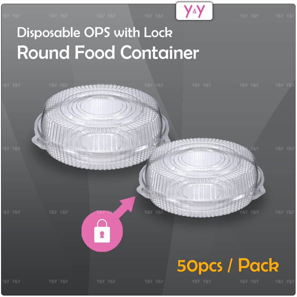50pcs Disposable OPS Chiffon Cake Round Container With Lock / Bakery ...