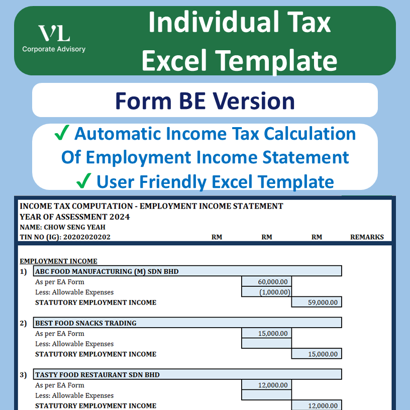 VL Tax Computation Excel Template Form BE Auto Calculate 2023/2024/2025 ...