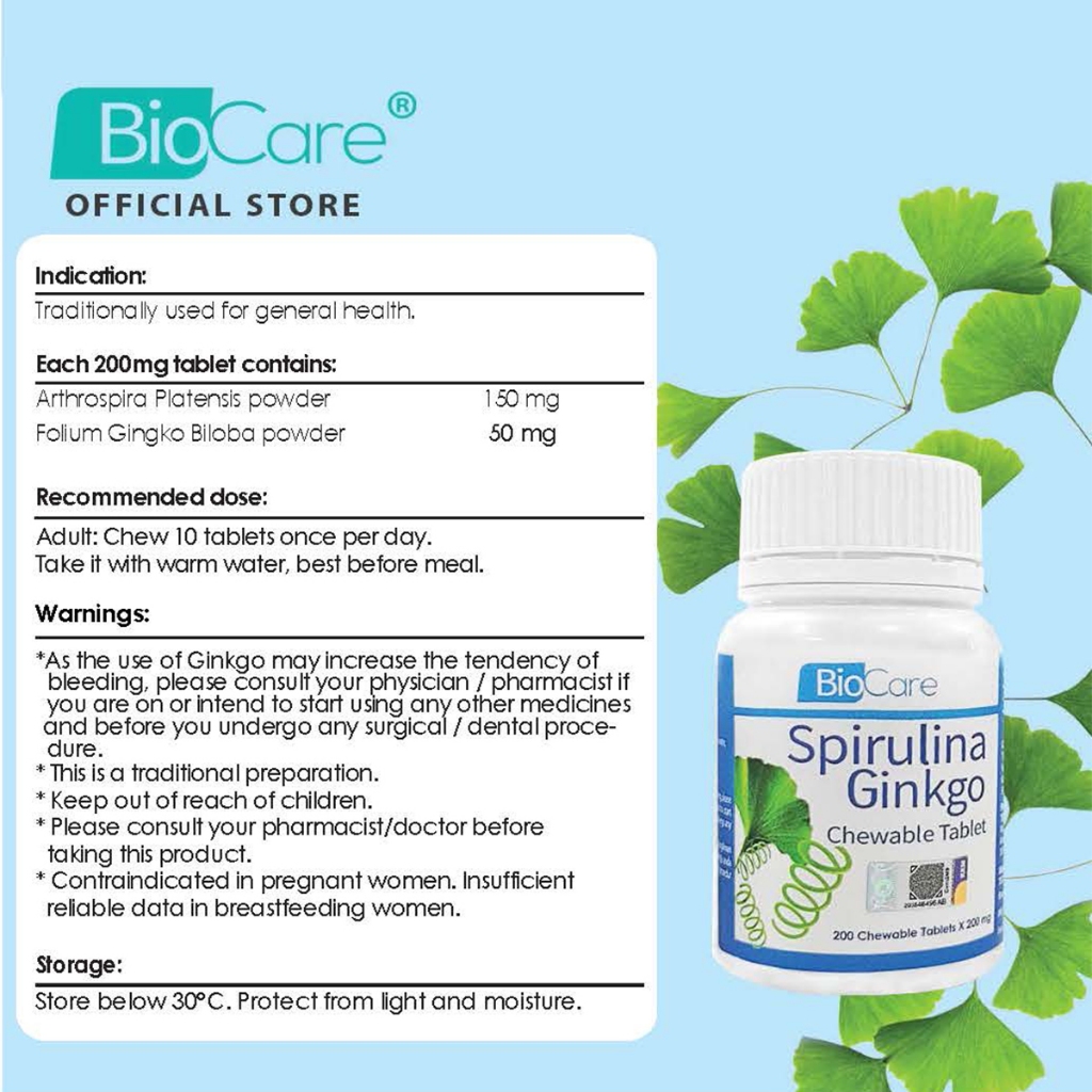 BioCare Spirulina Ginkgo Chewable Tablet ( 2 X 200's) | Shopee Malaysia