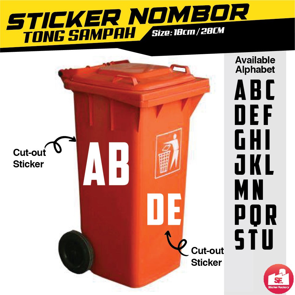 Sticker Tong Sampah Nombor Decal Garbage Number Oracal Waterproof ...