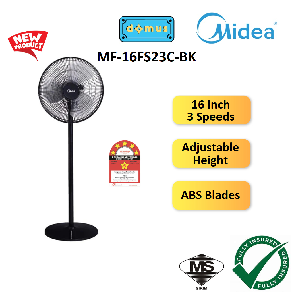 Midea 16'' Stand Fan Black MF-16FS23C-BK 4 in 1 Desk Fan Table Fan or ...