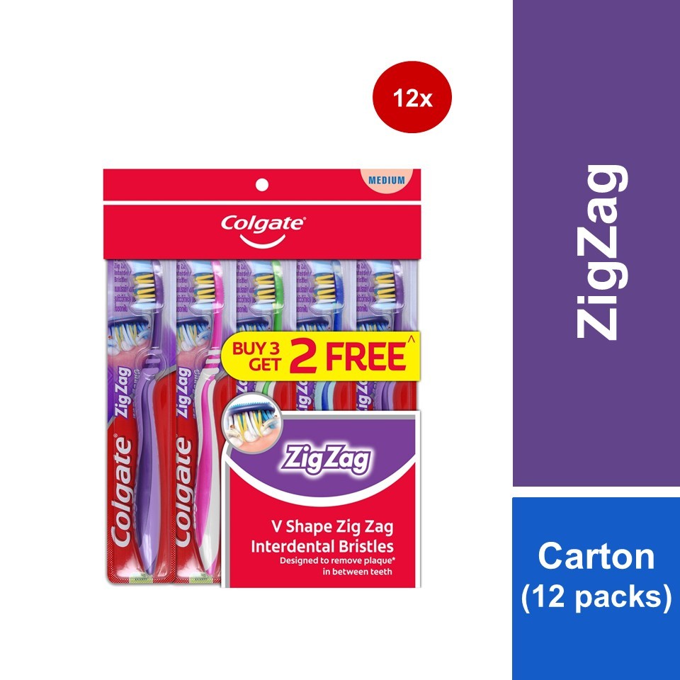 [Carton of 12] Colgate ZigZag Toothbrush Valuepack 5s (Medium) | Shopee ...