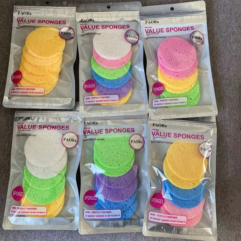 6pcs Wood Puff Cleansing Sponge Washing Face Sponge Wet Sponge Facial ...