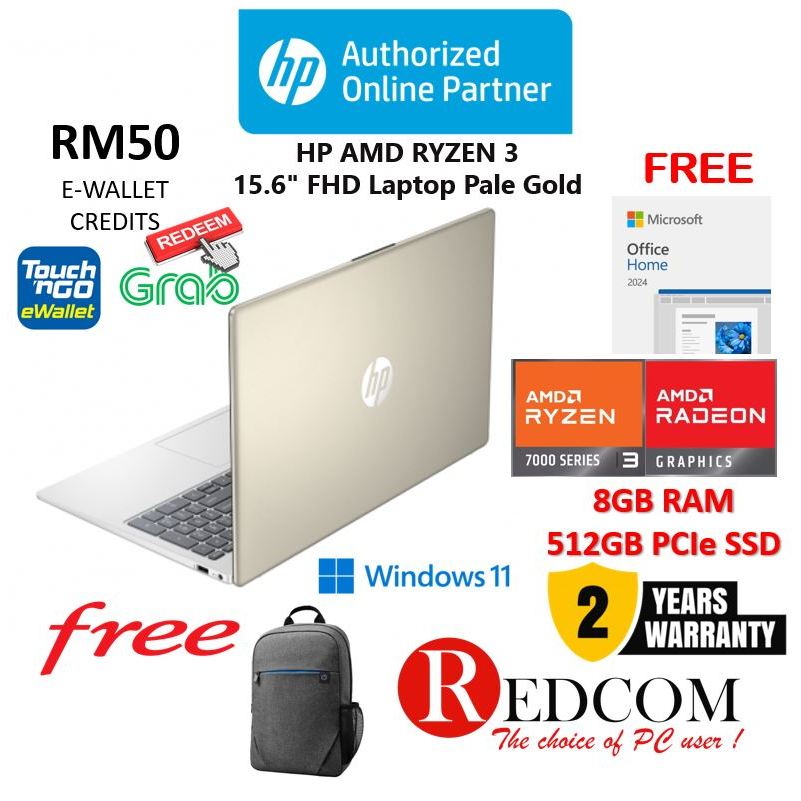 HP 15-FC0401AU 15.6'' FHD Laptop Pale Gold ( Ryzen 3 7320U, 8GB, 512GB ...