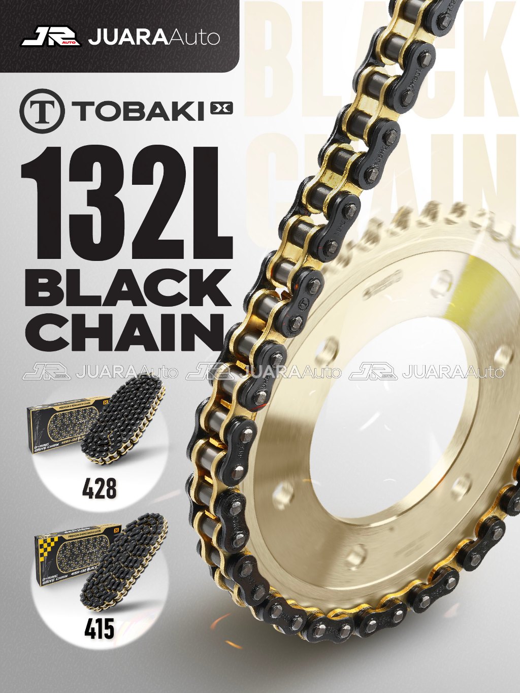 TOBAKI-X O-RING DRIVE CHAIN BLACK RACING Chain Motor 415H 428H 132L Y15 ...