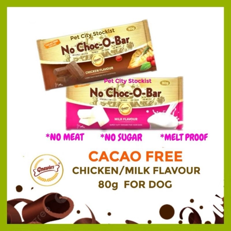 Image showcasing Gnawlers No Choc O Bar Chicken / Milk Chocolate Dog Treats – 80g (CACAO ...