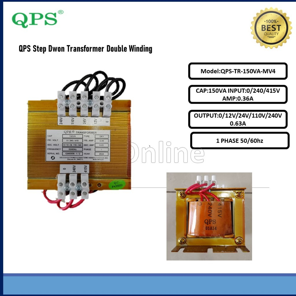 QPS Step Down transformer 150VA Input:240V/415V- Output:0/12V/24V/110V