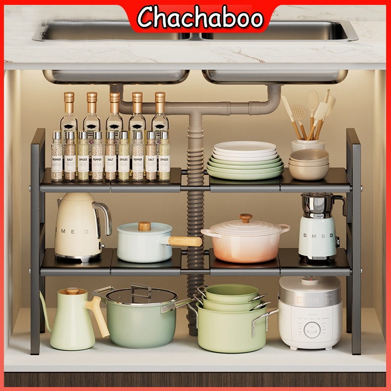 1 Set Extendable Kitchen Organizer Under Sink Rack Stainless Steel Rak ...