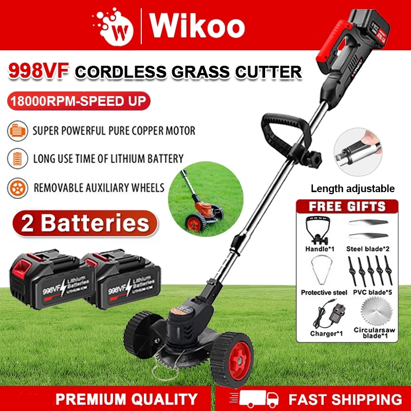 Mesin Rumput Bateri 998VF Lawn Mower Wheel Cordless Grass Cutte ...