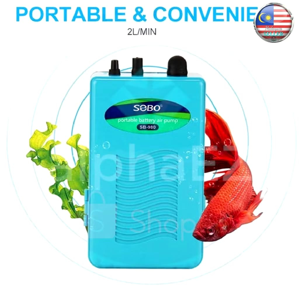 Sobo Portable Battery Air Pump SB-960 SB-980 Oxygen Oksigen Aquarium ...
