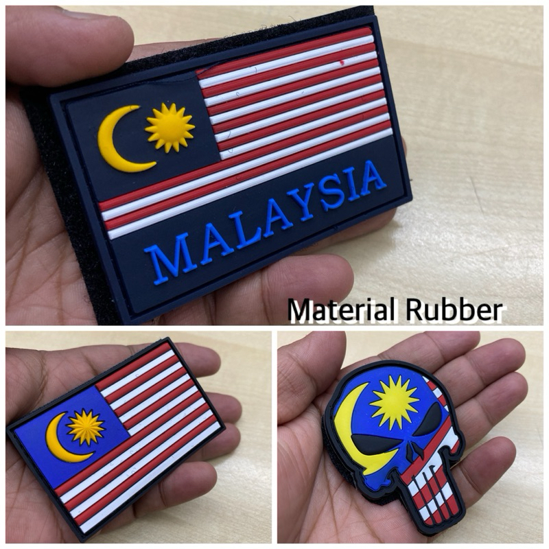 Patches Rubber Velcro tape patch name tag bendera Malaysia flag merdeka ...