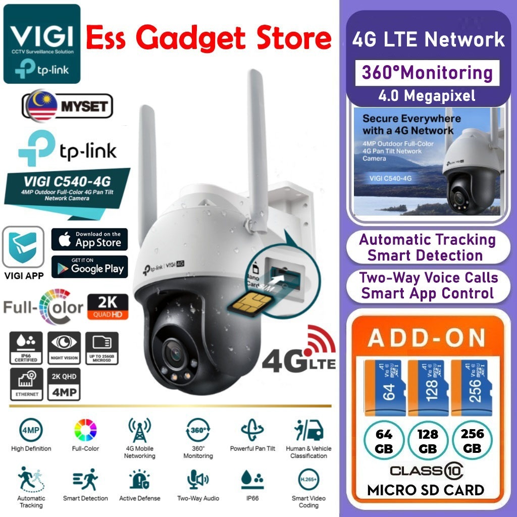 TP-Link VIGI C540 4G 4MP Outdoor Full-Color Pan Tilt Network Camera ...