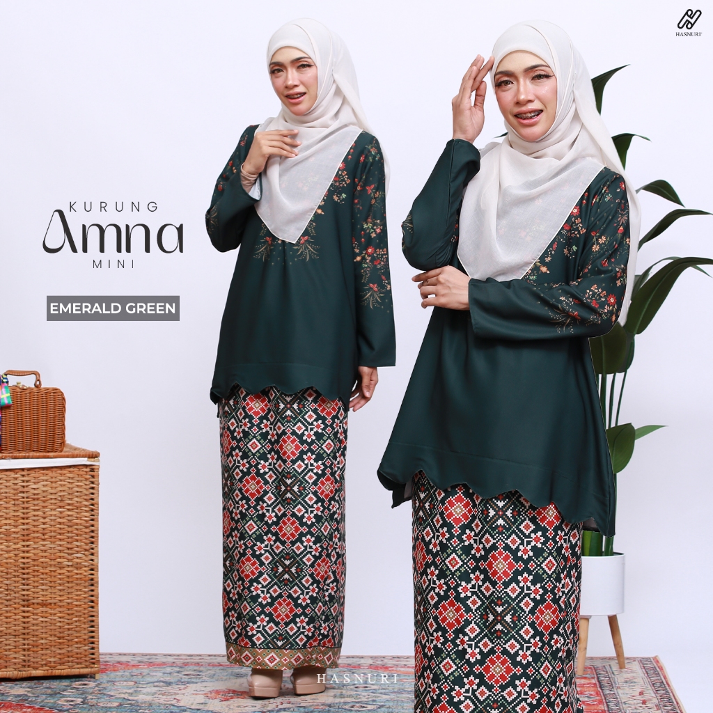 HASNURI Kurung Amna Mini | Baju Kurung Mini Moden Muslimah Dobby Line Printed