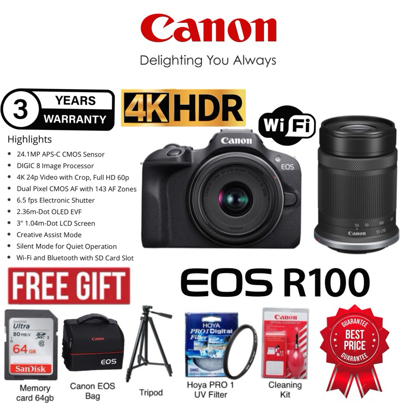 (READY STOCK)CANON EOS R100 18-45MM + 55-210MM TWIN LEMS KIT MIRRORLESS ...