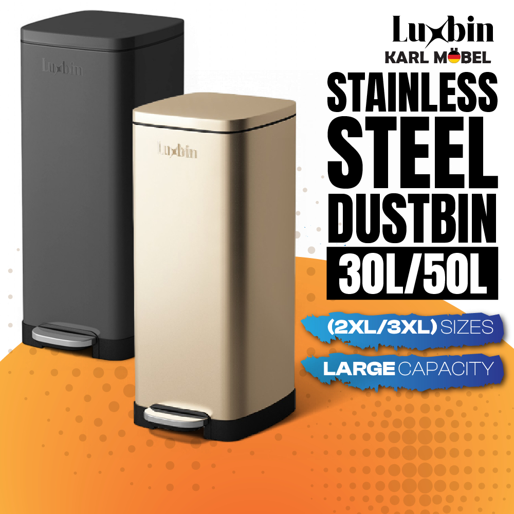 Luxbin™ Tong Sampah Dapur Besar Dustbin Kitchen Stainless Steel 20L 30L ...