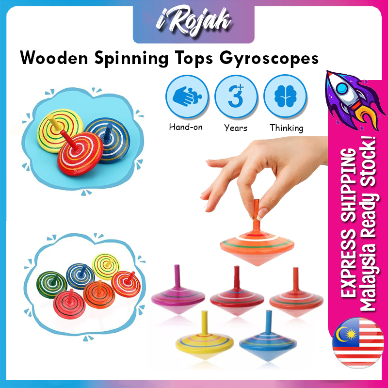 [iRojak] Wooden Toy Mini Spinning Top Toy Classic Toys Birthday Door ...
