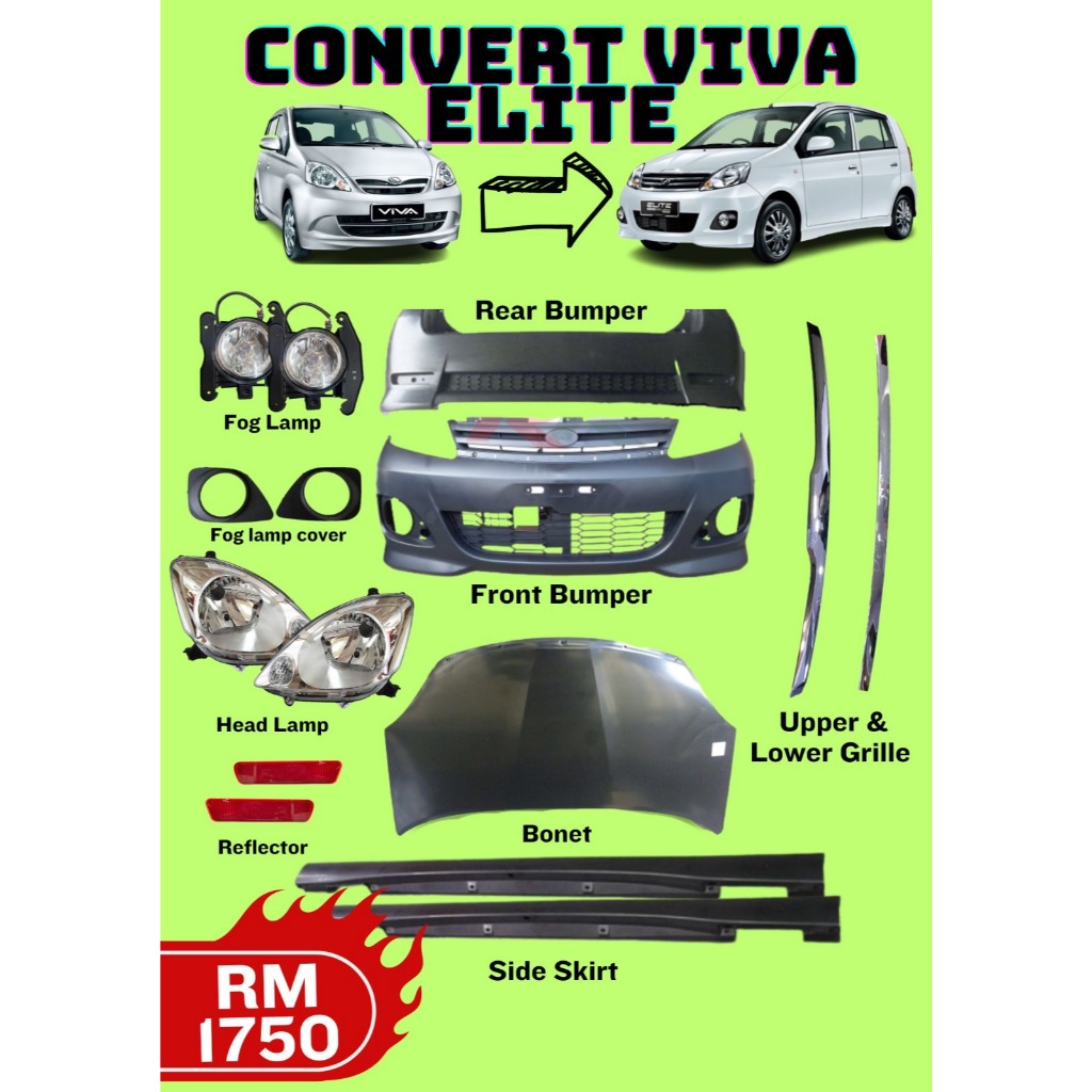 Bodykit Combo Convert Set Perodua Viva Lama 2007 Convert To Viva Elite ...
