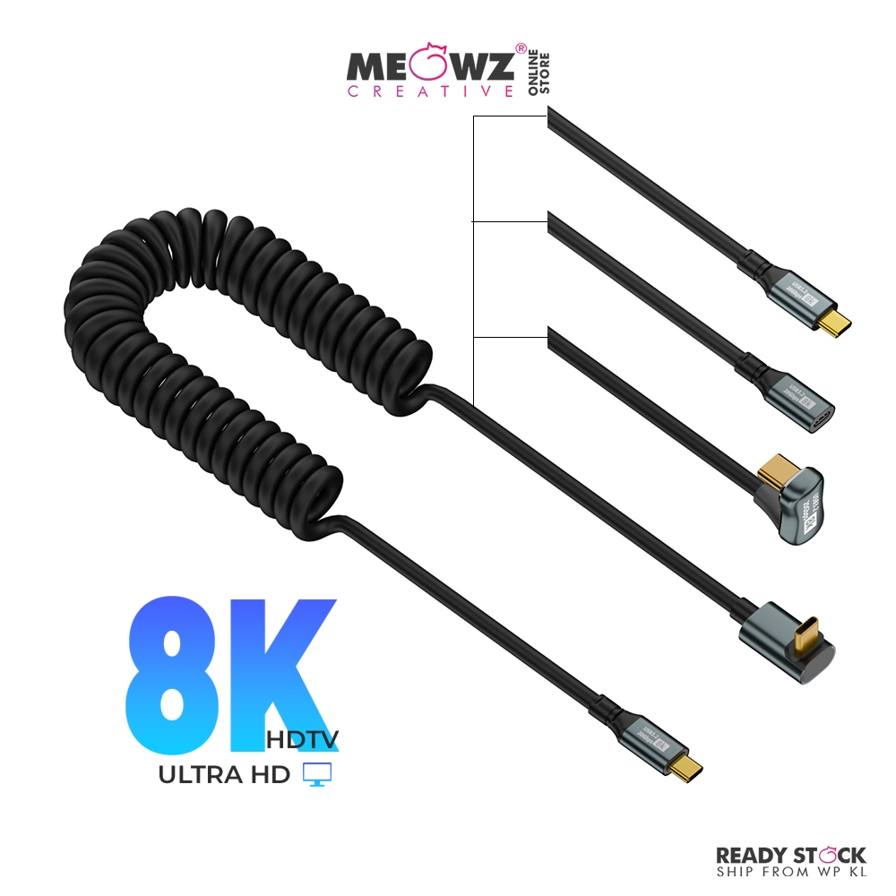 8K UHD Type-C to Type-C Spring Cable 100W PD Fast Charging Support VR ...