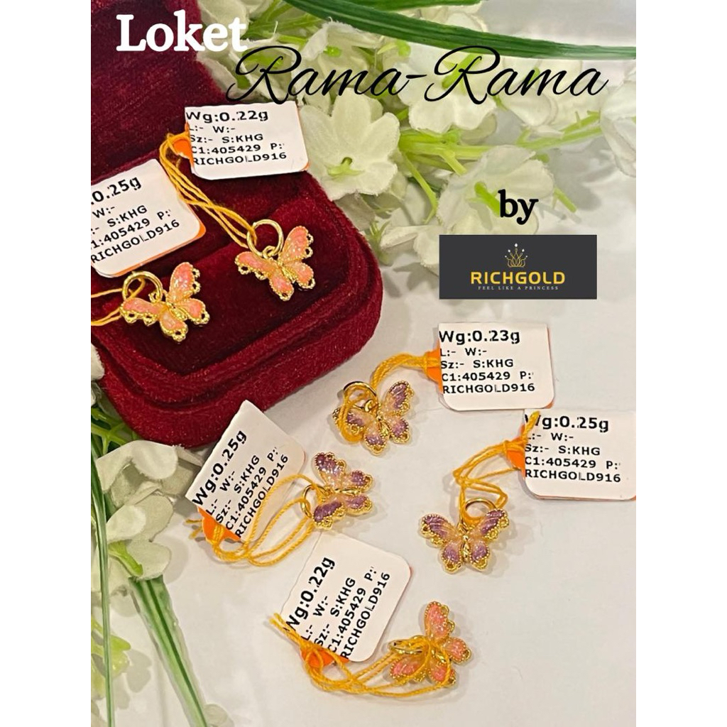 RICHGOLD JEWELS Loket rama-rama emas 916 (Butterfly pendant 916 gold ...
