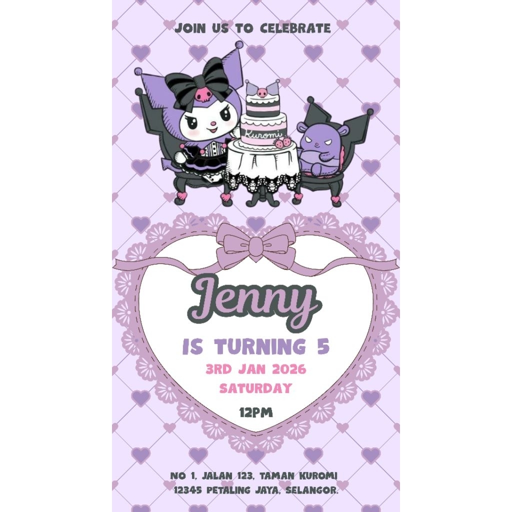 Kuromi - Birthday Invitation Card - Digital Invitation - E-Card Design ...