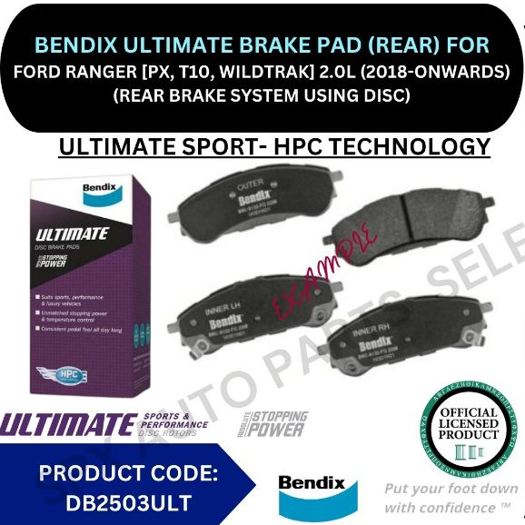 BENDIX ULTIMATE GENUINE DISC BRAKE PAD (REAR) FOR FORD RANGER [PX, T10 ...