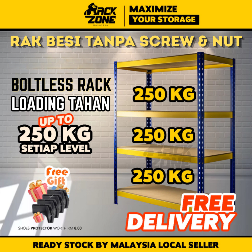 RACKZONE 4 Level Storage Rack Boltless Rak Besi Bertingkat Dapur Home ...