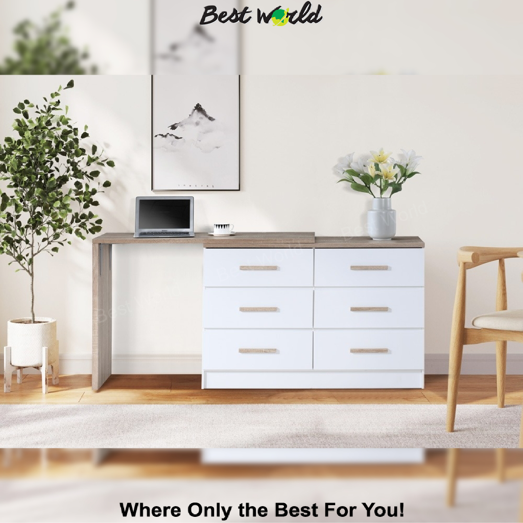 MAYA Scandinavian Large 6 Drawers/Dresser Cabinet /Extendable Table Top ...