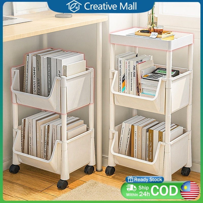 Book Storage Rack With Wheels Movable Storage Trolley Rack Household ...