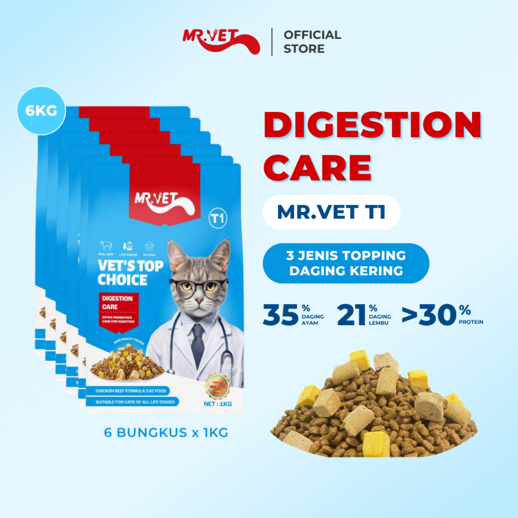 MR.VET Makanan Kucings Cat Food T1 Digestion Care 6 Packs x 1kg Chicken ...