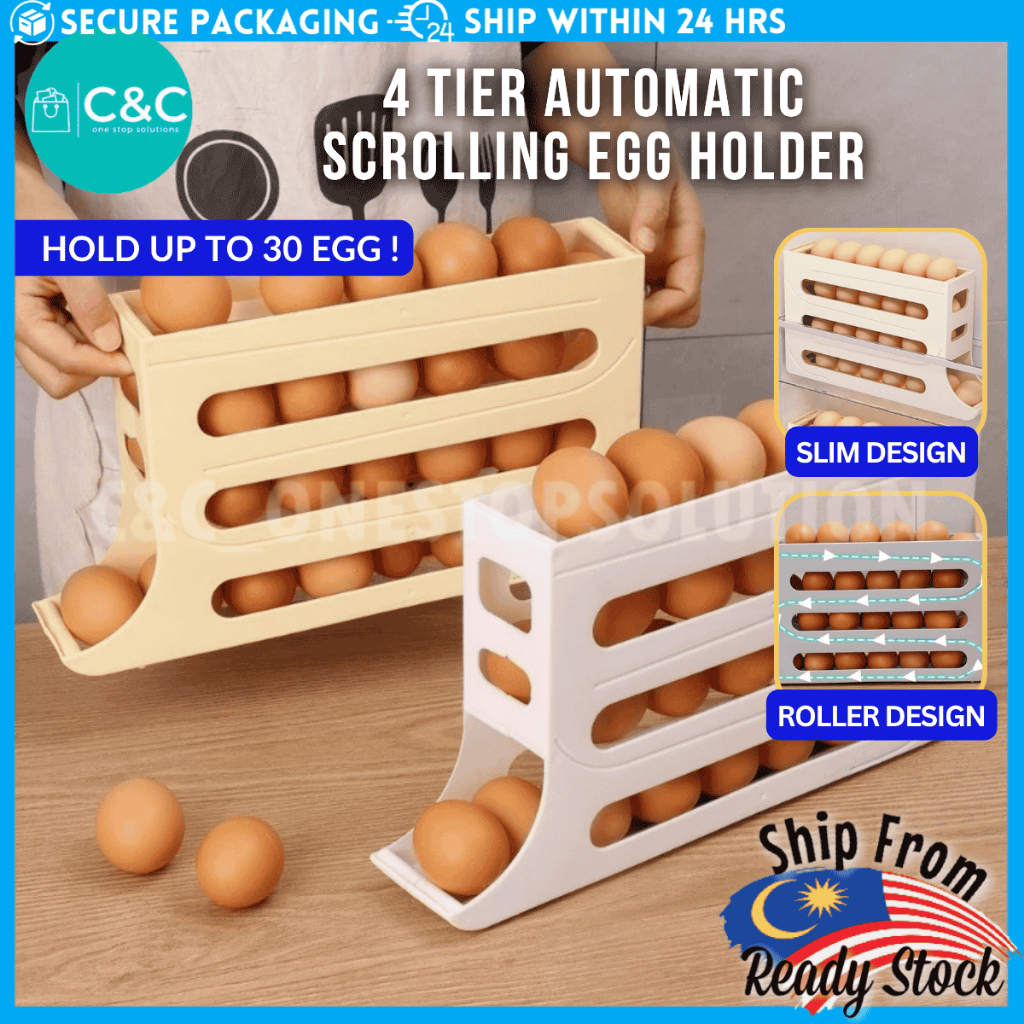 C&C 30 Grids Egg Organizer 4 Tier Automatic Scrolling Egg Storage ...