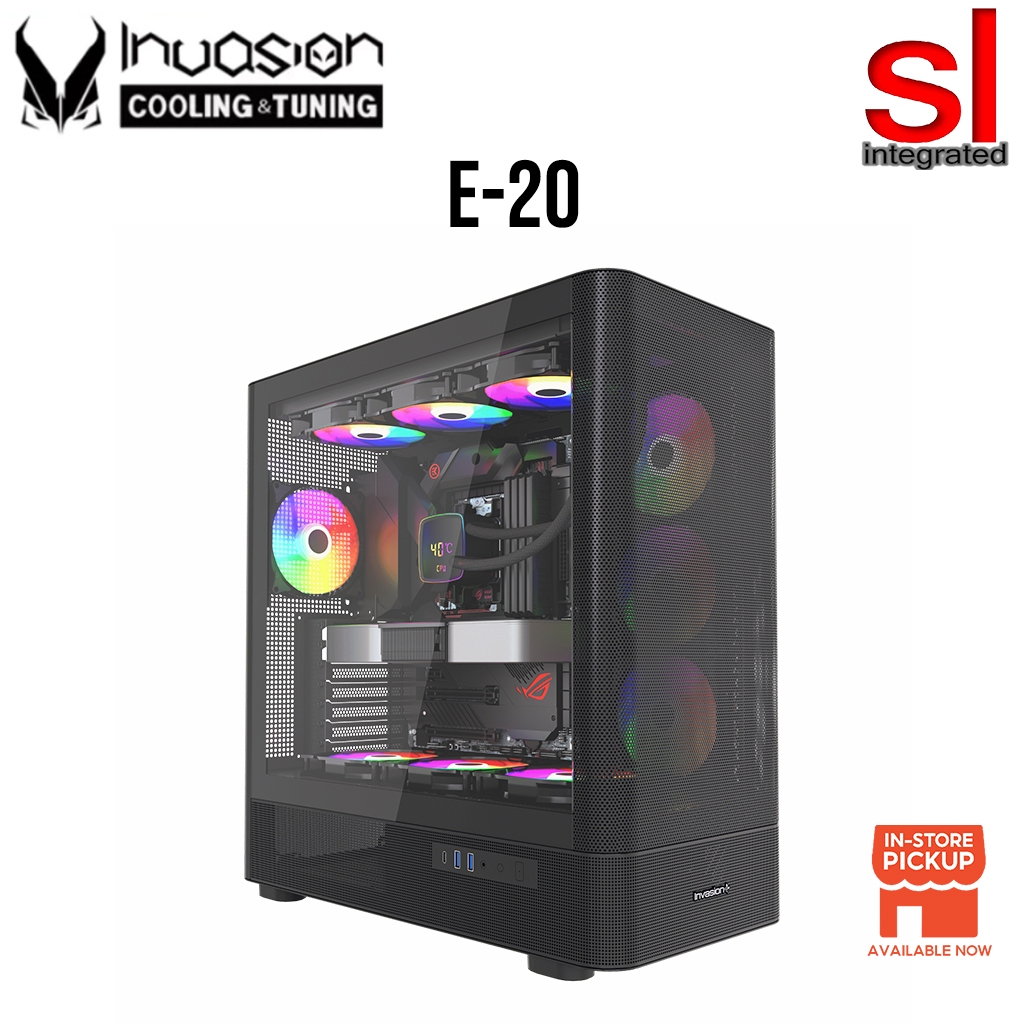 INVASION E-20 ATX Gaming Casing -Black/White (With Aurora Fan) | Shopee ...