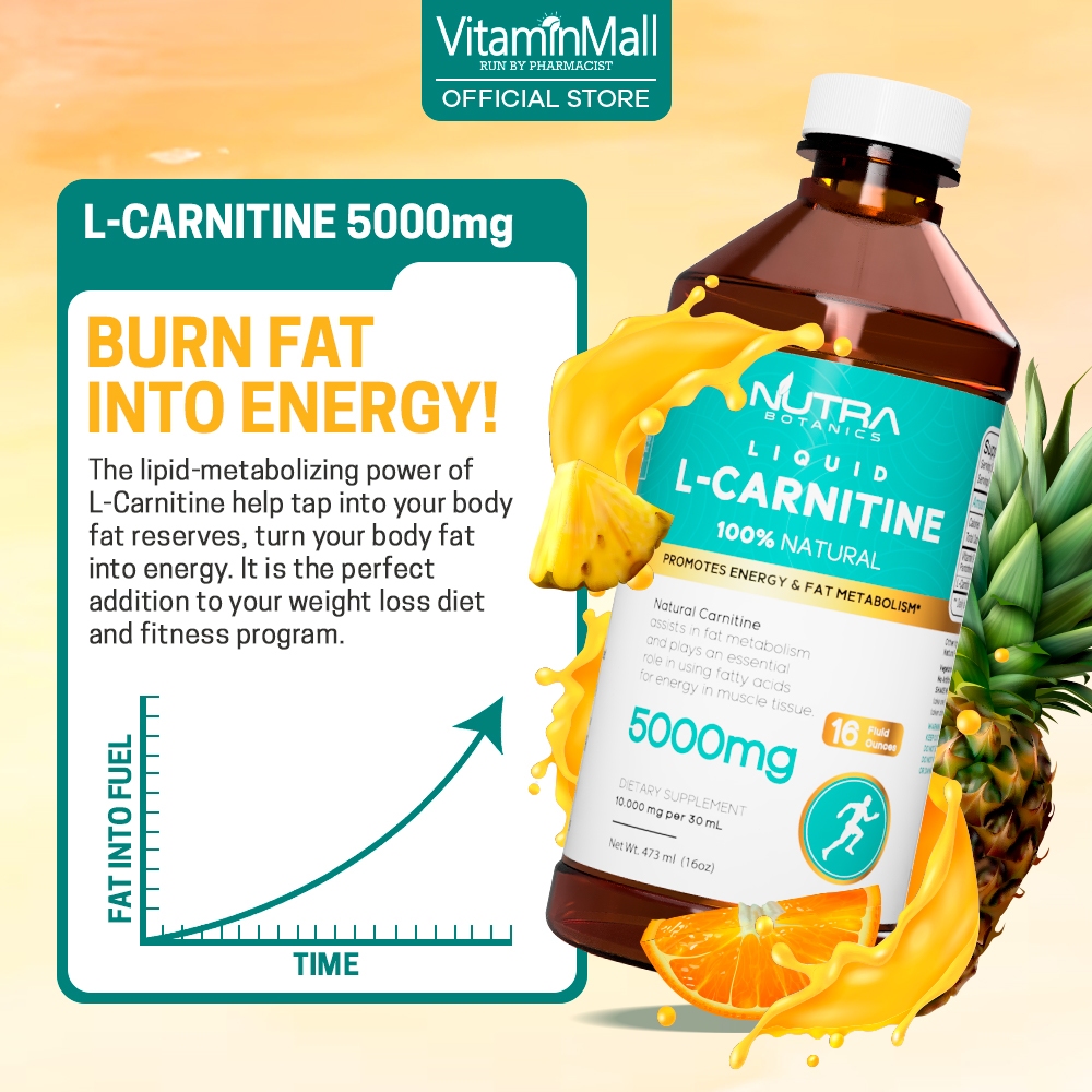[Ready Stock] Nutra Botanics 5000mg L-Carnitine Liquid Supplement - Energy  & Metabolism Support