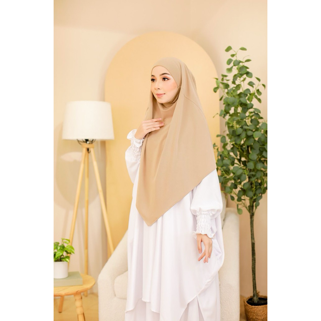 QAINISA Tudung Sarung HASYA berdagu khimar umrah ironless tudung labuh bidang 45 50 60 purdah MOSSCREPE