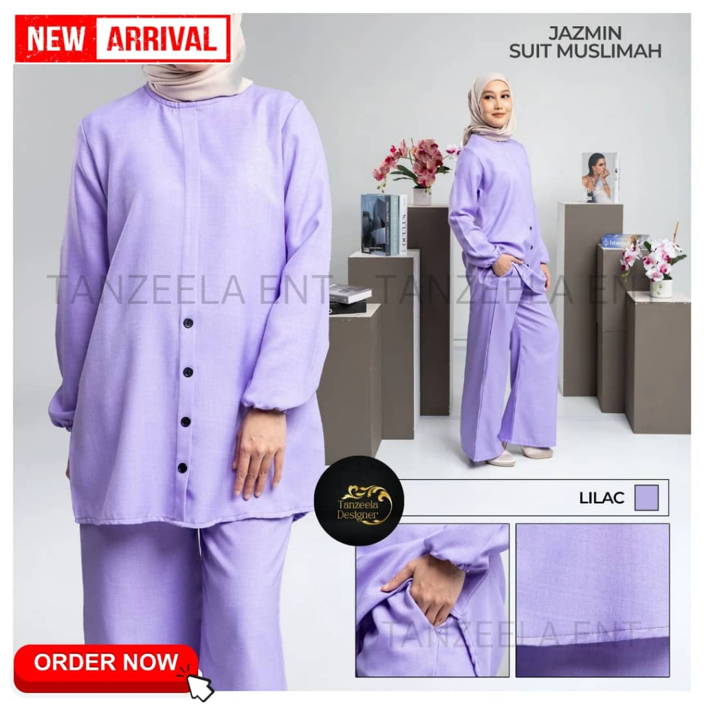 Jazmin - Suit Muslimah Bepoket, Set Warda Plus Size (S-3XL), Kain ...
