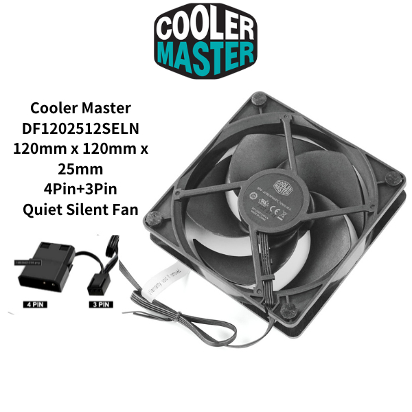 Cooler Master DF1202512SELN 120mm x 120mm x 25mm 4 Pin Quiet Silent Fan ...