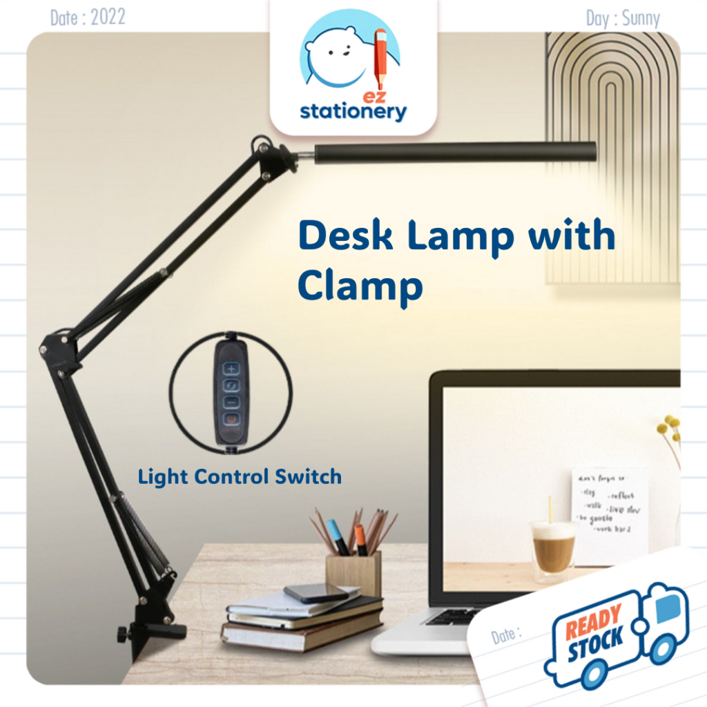 🇲🇾 3 Light Colors LED Desk Lamp with Clamp Rotatable Table Lamp Study ...