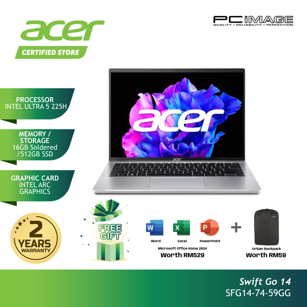 ACER Swift Go With Backpack (Intel Ultra 5 225H/16GB/512GB SSD/14 ...