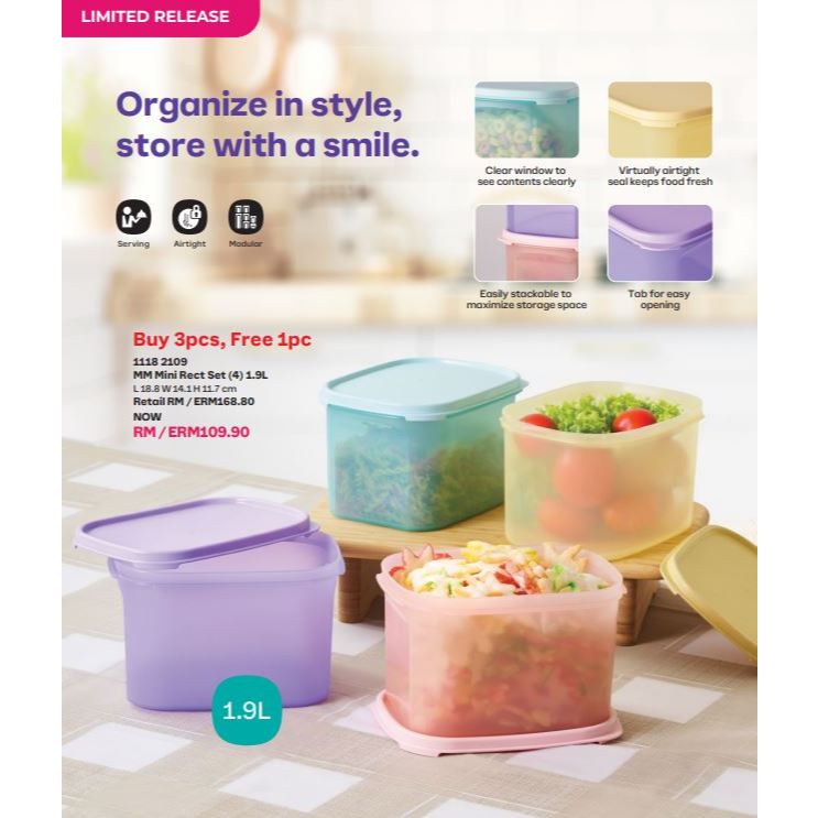 Tupperware Modular Mates Mini Rectangular II (4) 1.9L | Shopee Malaysia