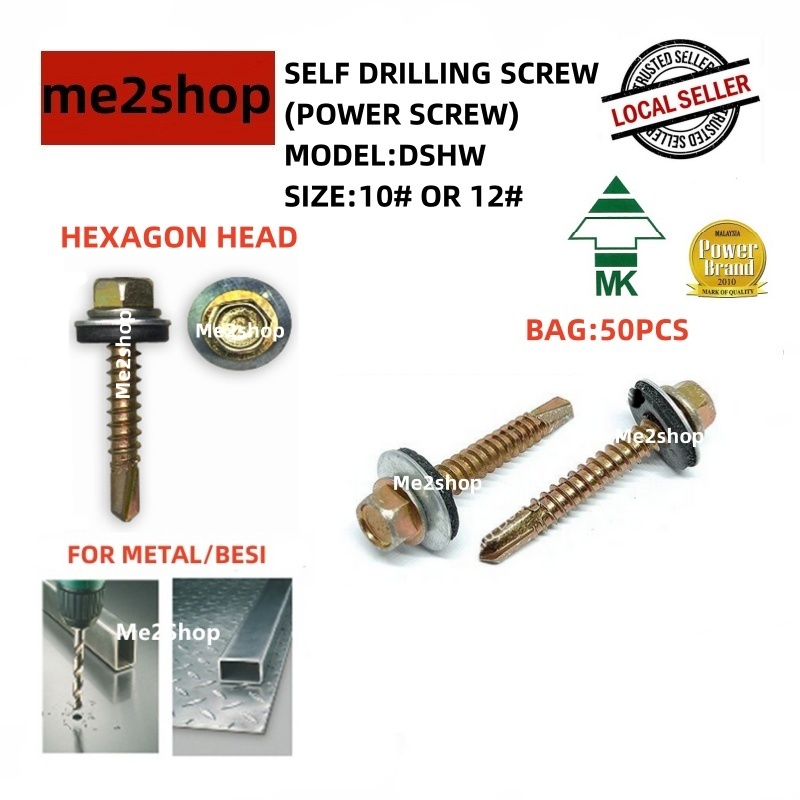 (BAG 50PCS) MK DSHW SELF DRILLING SCREW HEXAGON HEAD WITH WASHER FOR ...
