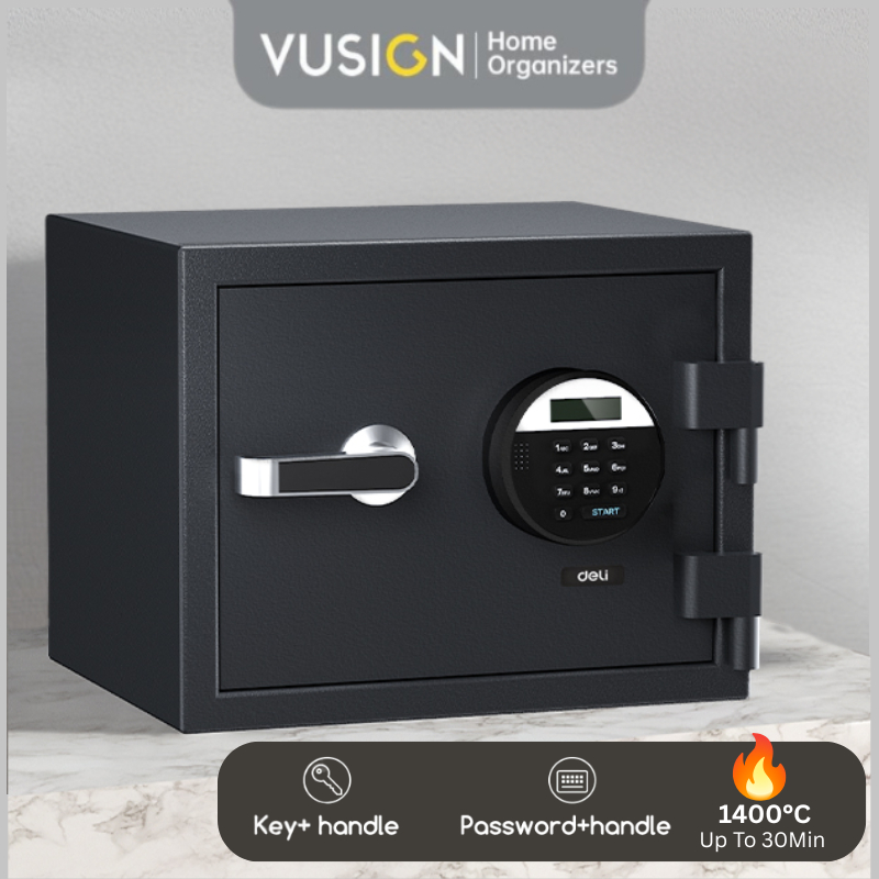 Vusign Peti Besi Fireproof Security Cash Safe Box Password Key Lock ...