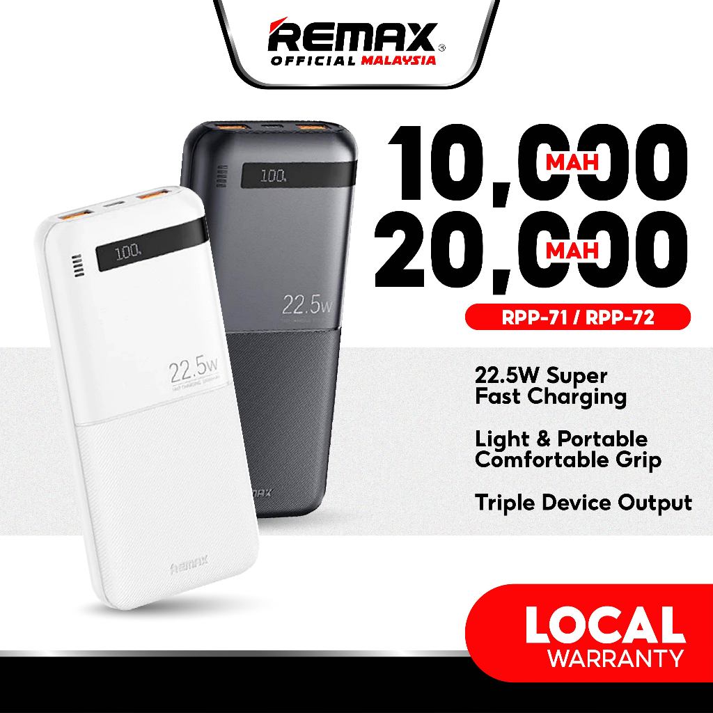 [ CCC ] REMAX RPP-71 10000mAh/ RPP-72 20000mAh Piloteer Series 20W+22 ...
