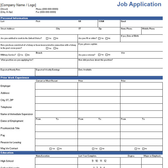 Editable Employee Job Application Form Excel Sheet Useful for HR ...