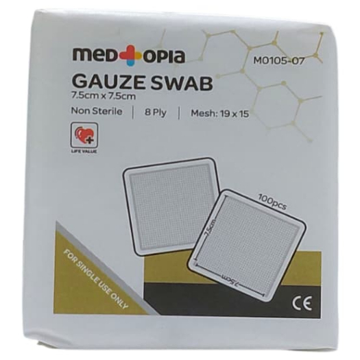 MEDTOPIA GAUZE SWAB NON STERILE 7.5CM X 7.5CM 8PLY 100PCS/PACK | Shopee ...